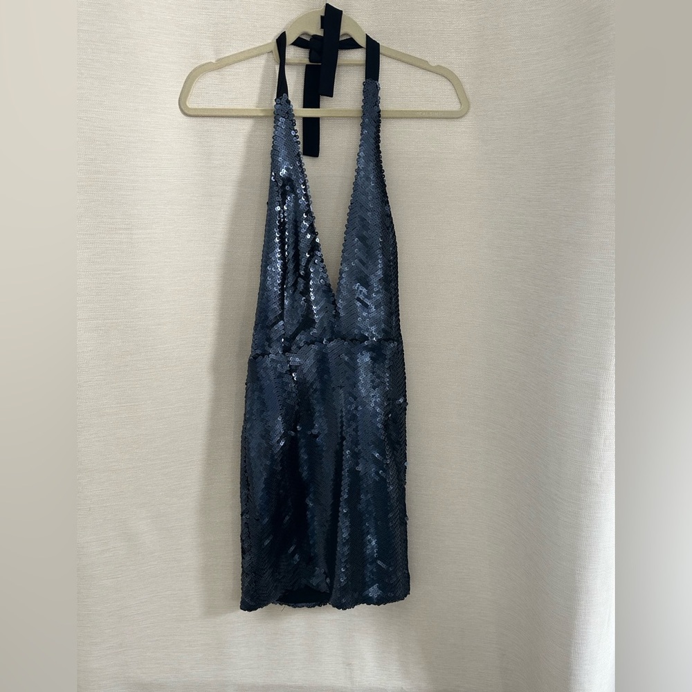 WYLDR Blue Halter Sequin Dress